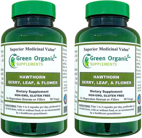 Green Organic Supplements - Cápsulas de Espinheiro Branco, Folha, Flor, Suplemento de Espinheiro Branco Contém 90 Cápsulas, Ervas Naturais de Espinheiro Branco para Saúde Cardiovascular