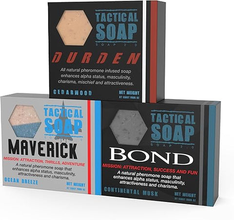 Grondyke Soap Company - Sabonete Masculino Natural Tactical Soap (3 barras) – Infundido com Feromônios para Atração, Esfoliação, Sabonete Barra Masculino, 100% Natural, Fabricado nos EUA