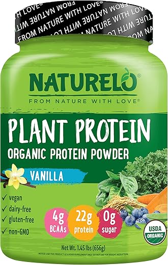 Pó de Proteína Vegetal, Baunilha, 22g Proteína – Não-OGM, Vegano, Sem Glúten, Laticínios ou Soja – Sem Sabores Artificiais, Corantes Sintéticos, Conservantes ou Aditivos – 20g - NATURELO