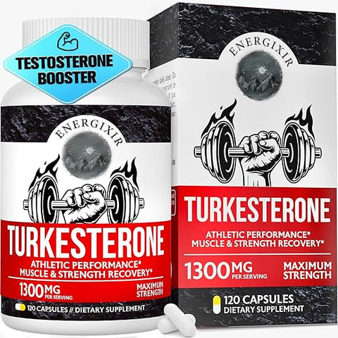 Energixir - Testosterone Booster 78,000mg – Fórmula Ultra Potente Premium de Turkesterona para Homens, Aumento Muscular, Energia, Resistência, Força, Resistência – Marca