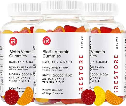 Gummy Vitamins Vegan Biotin for Hair Skin Nails – Hair Growth and Health – Women’s Biotin Gummies - iRestore