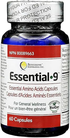 Sunshine Biopharma - Cápsulas de Aminoácidos Essenciais 9 Puros em Forma Livre para Imunidade, Proteção Muscular, Bem-Estar e Energia, Certificado Vegano