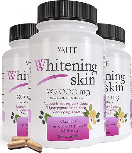 VAITE - Pílulas de Glutationa – Removedor de Cicatrizes de Acne – 90000 – Fabricado nos EUA – Pílulas Veganas para Clareamento da Pele com Anti-Envelhecimento