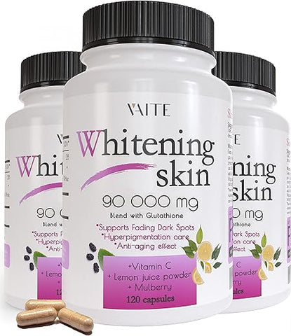 VAITE - Pílulas de Glutationa – Removedor de Cicatrizes de Acne – 90000 – Fabricado nos EUA – Pílulas Veganas para Clareamento da Pele com Anti-Envelhecimento