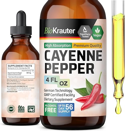 BIO KRAUTER - Extrato Líquido de Pimenta Caiena – Tintura de Pimenta Caiena – Extrato Puro de Capsaicina – Gotas Líquidas de Pimenta Caiena para Suporte Digestivo – Açúcar