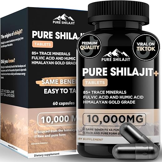 Pure Shilajit - Cápsulas Orgânicas de Máxima Potência com Minerais Traços para Energia – Marca: Maximum Potency