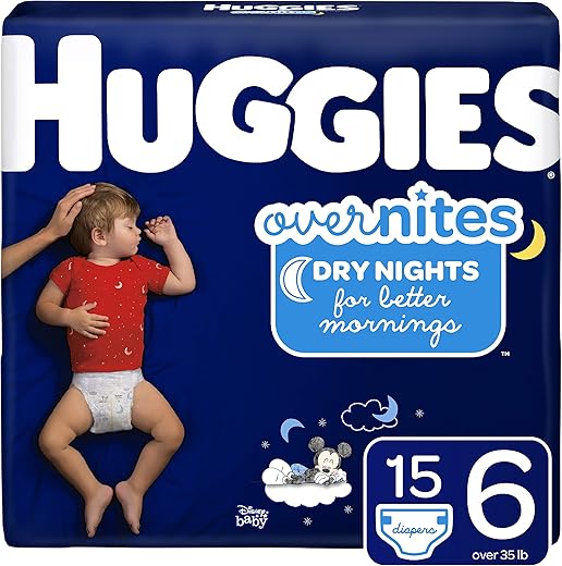 Fraldas HUGGIES OverNites Tamanho 6, 15 unid., Fraldas Noturnas (Embalagem pode variar)