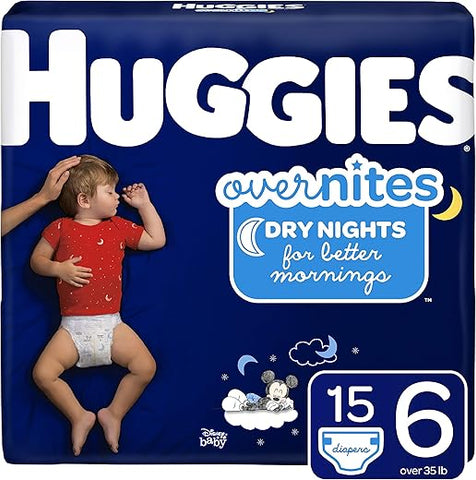 Fraldas HUGGIES OverNites Tamanho 6, 15 unid., Fraldas Noturnas (Embalagem pode variar)