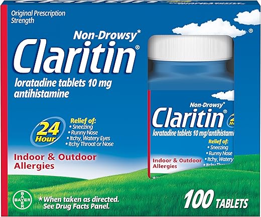 24hr Alívio de Alergia sem Sonolência, Comprimidos de Loratadina – 100un - Claritin