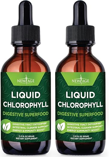 NEW AGE - 2 Pack – Gotas Líquidas de Clorofila – Concentrado 100% Natural – Estimulante de Energia, Suporte à Digestão e Sistema Imunológico, Desodorante Interno – 240 Porções