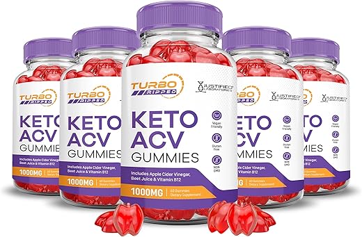 Justified Laboratories - (5 Pacotes) Gomas Turbo Ripped Keto ACV Fórmula Avançada 1000MG Gomas Turbo Ripped Keto Vinagre de Maçã Formulado com Suco de Romã em Pó Beterraba B12 Vegano Não GMO 300g