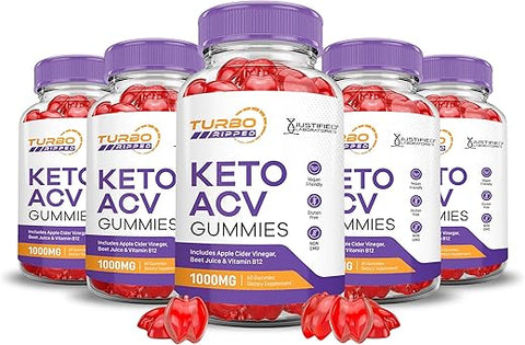 Justified Laboratories - (5 Pacotes) Gomas Turbo Ripped Keto ACV Fórmula Avançada 1000MG Gomas Turbo Ripped Keto Vinagre de Maçã Formulado com Suco de Romã em Pó Beterraba B12 Vegano Não GMO 300g