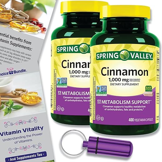 ChoiceBundle - Spring Valley Canela 1000mg Suplemento Alimentar, 400 cápsulas vegetarianas 2pk Bundle Escolha (800 Total) Guia “Vitalidade Vitamínica