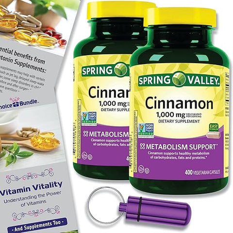 ChoiceBundle - Spring Valley Canela 1000mg Suplemento Alimentar, 400 cápsulas vegetarianas 2pk Bundle Escolha (800 Total) Guia “Vitalidade Vitamínica