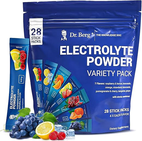 Dr. Berg Nutritionals - Dr. Berg Pacotes de Pó de Eletrólitos Sem Açúcar (Pacote Variado) – Mistura Diária de Bebida de Eletrólitos – 28 Pacotes de Hidratação Total Sem Açúcar – Pacotes de Pó de Eletrólitos Keto Sem Açúcar