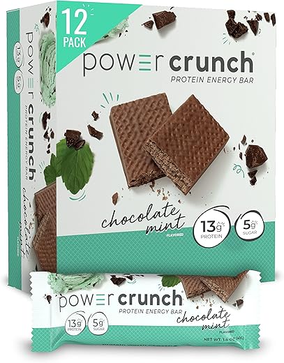 Barras de Wafer de Proteína, Snacks de Alta Proteína com Sabor Delicioso, Chocolate Menta, 40g (12 Unidades) - Power Crunch