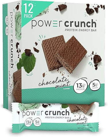 Barras de Wafer de Proteína, Snacks de Alta Proteína com Sabor Delicioso, Chocolate Menta, 40g (12 Unidades) - Power Crunch