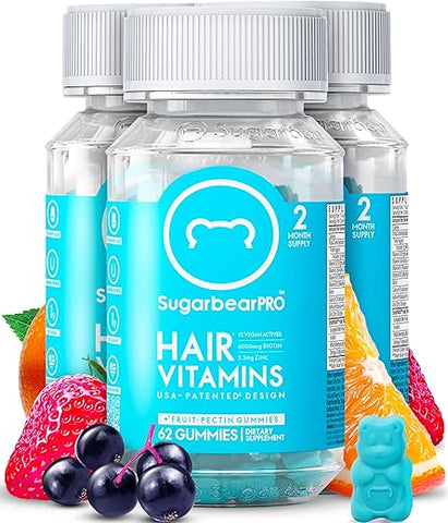 SugarbearPro - Sugarbear Hair Vitamin Gummy 6 Meses Extra Forte Biotina 6000mcg, Crescimento para Homens – Fornecimento de 180 Gomas