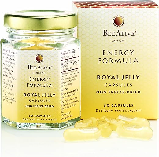 BeeAlive - Fórmula Energética de Geléia Real Não Liofilizada 150mg 30 Cápsulas – Royal Jelly