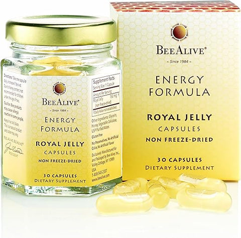 BeeAlive - Fórmula Energética de Geléia Real Não Liofilizada 150mg 30 Cápsulas – Royal Jelly