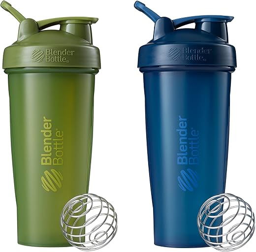 Classic Shaker Bottle 28-Ounce (2 Unidades), Moss/Moss e Navy/Navy – Ideal para Shake de Proteína e Pré-Treino - BlenderBottle