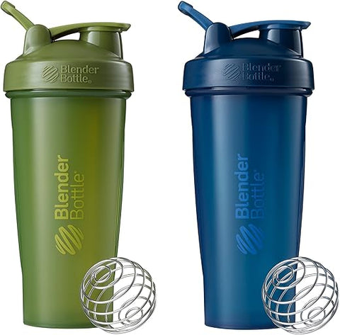 Classic Shaker Bottle 28-Ounce (2 Unidades), Moss/Moss e Navy/Navy – Ideal para Shake de Proteína e Pré-Treino - BlenderBottle