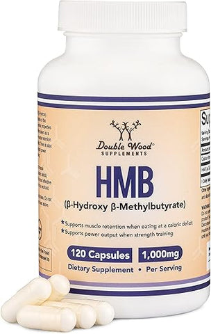 Double Wood Supplements - Suplemento HMB, Testado por Terceiros, Livre de Transgênicos, Sem Glúten, 120 Cápsulas, 1000mg, por Double Wood