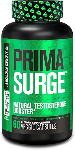 Testosterone Booster for Men PRIMASURGE – com Tongkat Ali, PrimaVie, Ashwagandha – Aumente a Vitalidade, Crescimento Muscular - Jacked Factory
