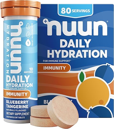 Hydration – Tabletes de Eletrólitos com Vitamina C 200mg, Sabor Mirtilo Tangerina, 8 Pacotes (80 Porções) - Nuun