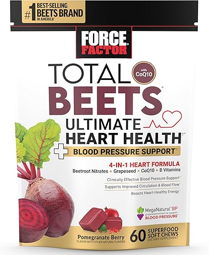 Force Factor - FORCE FACTOR Total Beets – Suporte definitivo para a saúde do coração e pressão arterial com CoQ10, Pó de Beterraba, Extrato de Semente de Uva – Suplemento para circulação sanguínea
