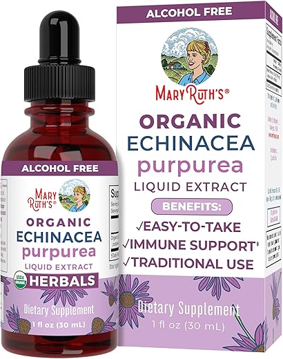 Gotas de Suplemento Herbal | Suporte Imunológico | Echinacea Purpurea Líquido USDA | Suporte Imunológico | Saúde da Pele | Vegano | Não-OGM | Sem Glúten | 30 ml - MaryRuth Organics