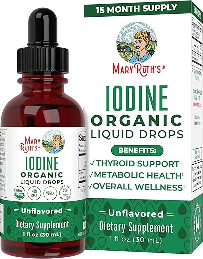 MaryRuth Organics - Potássio Iodeto | Suplemento de Iodo | Fornecimento de 1 Ano | Gotas de Iodo | Orgânico USDA | Iodo Nascente | Vegano | Embalagem Pode Variar | 30 ml