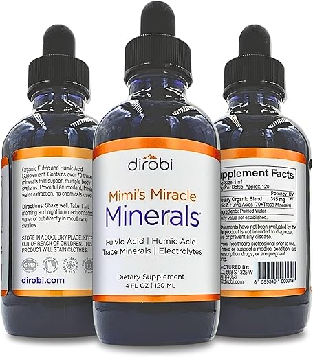 Mimi's Miracle Minerals - Dirobi – Mimi’s Miracle Minerals: Ácido Fulvico e Ácido Húmico – Suplemento de Gotas de Mistura Mineral, 70 Minerais Iônicos Traços Líquidos – Derivados de Plantas Orgânicas (120 Dias de Fornecimento – 4 oz / 120 g)