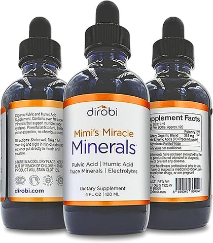 Mimi's Miracle Minerals - Dirobi – Mimi’s Miracle Minerals: Ácido Fulvico e Ácido Húmico – Suplemento de Gotas de Mistura Mineral, 70 Minerais Iônicos Traços Líquidos – Derivados de Plantas Orgânicas (120 Dias de Fornecimento – 4 oz / 120 g)