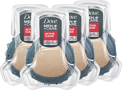 DOVE MEN + CARE - DOVE MEN CARE Ferramenta de Banho para uma Pele Forte e Saudável – Limpeza Profunda com Esfoliação Ativa e Gel de Banho, Pacote com 4 Unidades