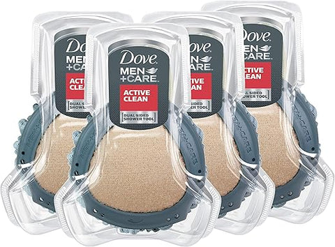 DOVE MEN + CARE - DOVE MEN CARE Ferramenta de Banho para uma Pele Forte e Saudável – Limpeza Profunda com Esfoliação Ativa e Gel de Banho, Pacote com 4 Unidades