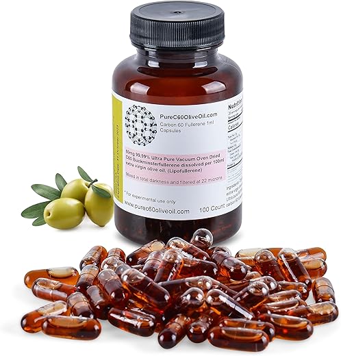PureC60OliveOil.com - Cápsulas de Óleo de Oliva Orgânico PureC60OliveOil C60 100ml – 99,99% Carbono 60 Solvente Livre 80mg – Grau Alimentício – Óleo de Oliva com Carbono 60 – do Principal Produtor Global