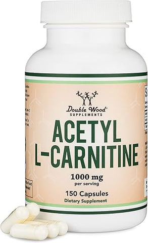 Double Wood Supplements - Acetyl L-Carnitine 1,000mg por Porção, 150 Cápsulas (ALCAR para Suporte à Função Cerebral, Memória, Atenção e Resistência) – Testado por Terceiros pela Double Wood