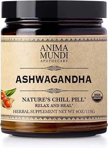 Anima Mundi Apothecary - Anima Mundi Ashwagandha em Pó – Raiz de Ashwagandha Orgânica da Índia – Conhecida como Ginseng Indiano – Suplemento Herbal Calmante – Adicione ao Chá – 100g