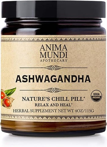 Anima Mundi Apothecary - Anima Mundi Ashwagandha em Pó – Raiz de Ashwagandha Orgânica da Índia – Conhecida como Ginseng Indiano – Suplemento Herbal Calmante – Adicione ao Chá – 100g