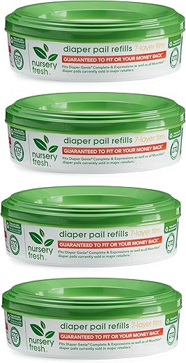 Recargas Nursery Fresh® para Diaper Genie® e Munchkin® Pails, Armazena até 1.088 Fraldas de Recém-Nascido, 4 Pacotes