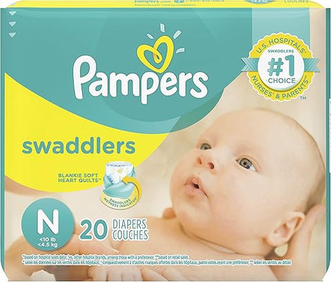 Fraldas Pampers Swaddlers Tamanho N 20 Unidades Pacote de 2 (Total de 40 Fraldas)