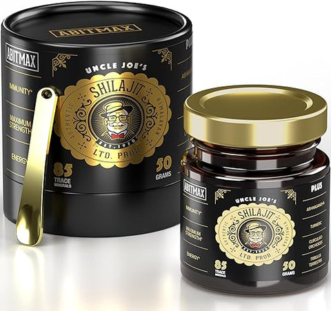 ABitmax - Shilajit Resina Orgânica Pura do Himalaia 50g, Alta Potência 800mg, Grau A Dourado, 85 Minerais Traços