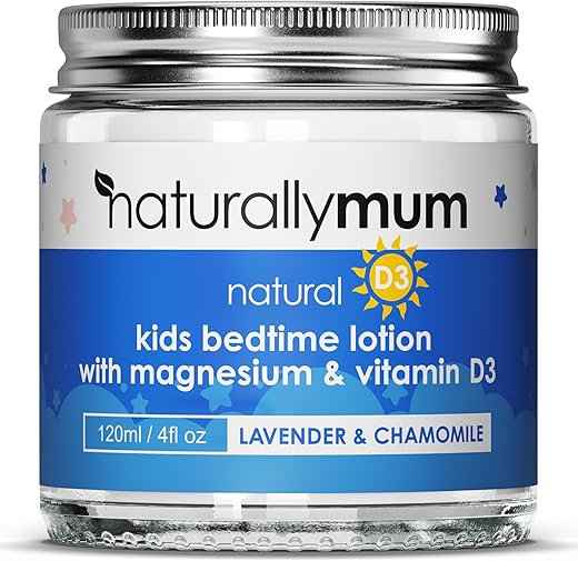 NaturallyMum - Loção Infantil de Magnésio para Dormir com Vitamina D | Suporte para Sono, Coração, Osso, Nervo, Intestino e Saúde Muscular | Alternativa à Melatonina | Lavanda | Marca: Kids Magnesium Bedtime Lotion