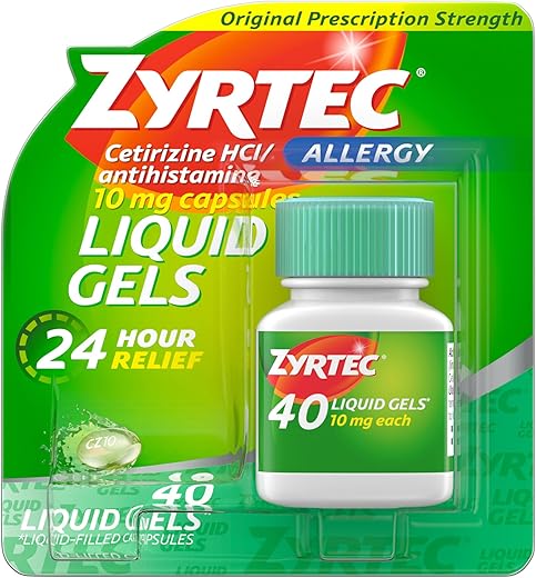 24 Horas Alívio de Alergia em Cápsulas Líquidas, Antialérgico com Cetirizina Cloridrato para Alívio Durante Todo o Dia de Coriza, Espirros e Coceira nos Olhos - Zyrtec