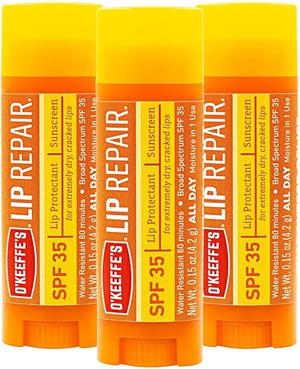 O'Keeffe's - O’Keeffe’s Lip Repair Bálsamo Labial SPF 35, Pack com 3 – Proteção Solar e Hidratação Intensa