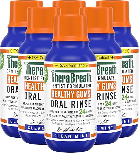 Enxaguante Bucal 24 Horas para Gengivas Saudáveis, Fórmula do Periodontista, Menta Limpa, 3 ml (Pack com 6) - TheraBreath