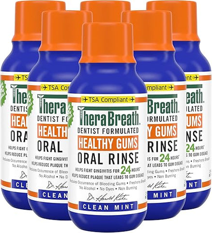 Enxaguante Bucal 24 Horas para Gengivas Saudáveis, Fórmula do Periodontista, Menta Limpa, 3 ml (Pack com 6) - TheraBreath