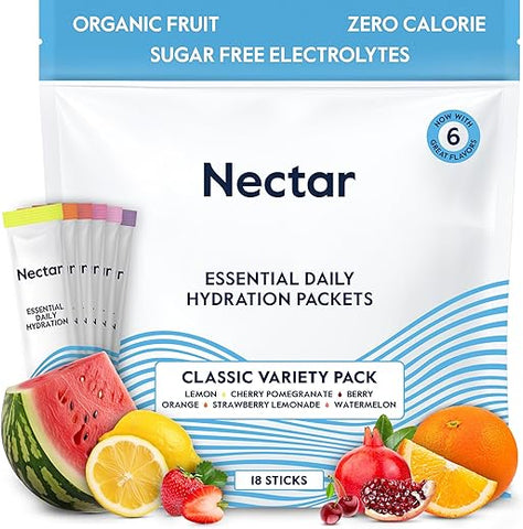 Hydration Packets – Pó de Eletrólitos – Sem Açúcar ou Calorias – Pacotes Orgânicos de Líquido de Frutas para Hidratação Diária IV – Combate a Ressaca - Nectar