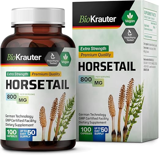 BIO KRAUTER - Cápsulas de Cavalinha em Pó 800 mg – Suporte Capilar – 100 Comprimidos Veganos
